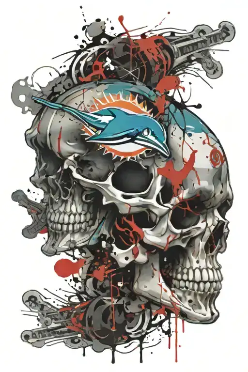 Miami dolphins skull tattoo design idea