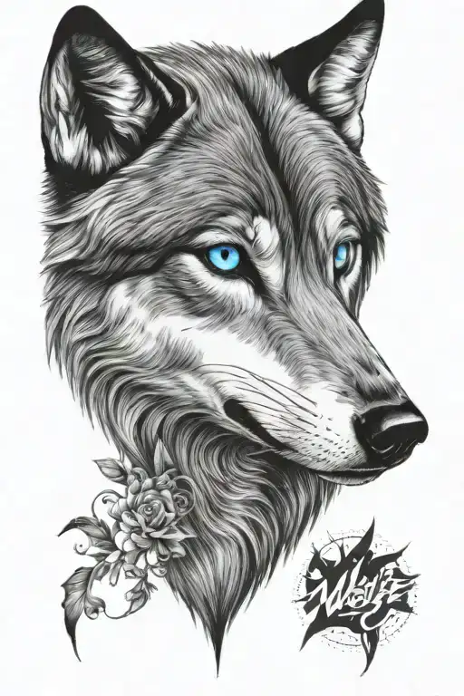 Wolf blue eyes tattoo design idea