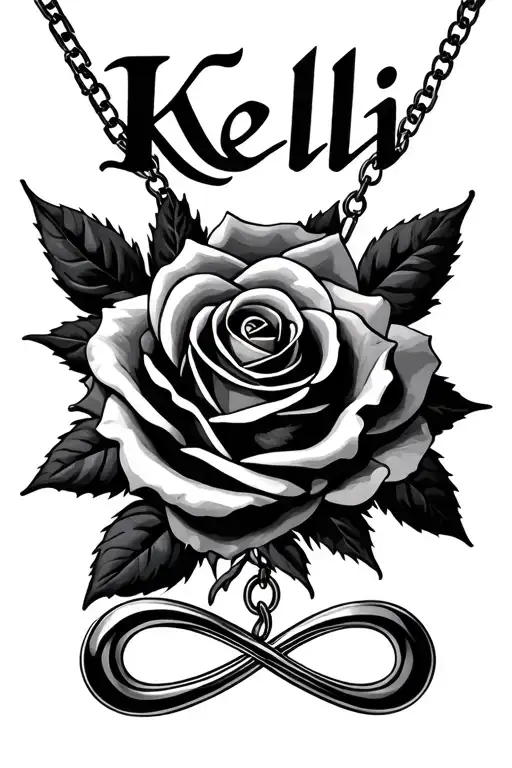 "Kelli" rose and infinity necklace connected tattoo design idea