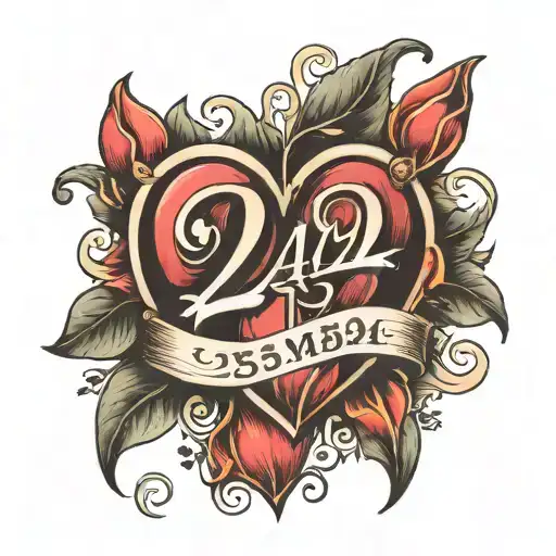 tulip heart and the font "224" tattoo design idea