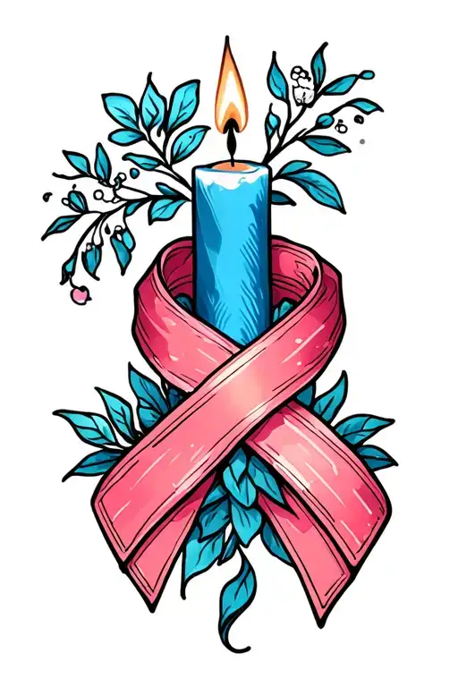 baby blue candle and baby loss ribbon intertwined tattoo design idea