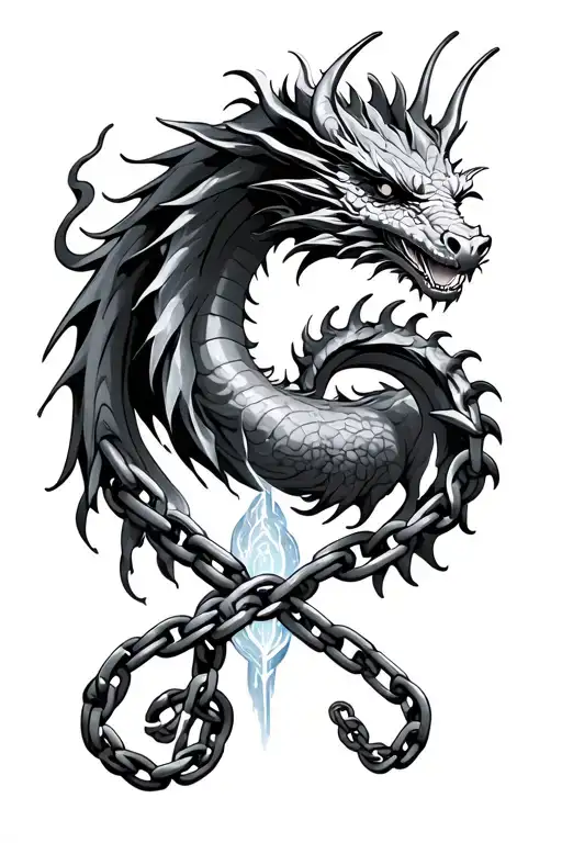 5meo dmt molecule chain with dragon and aura surrounded tattoo design idea