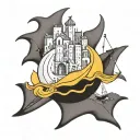 A surrealistic interpretation of Collioure with elements of Dali's art style tattoo design idea