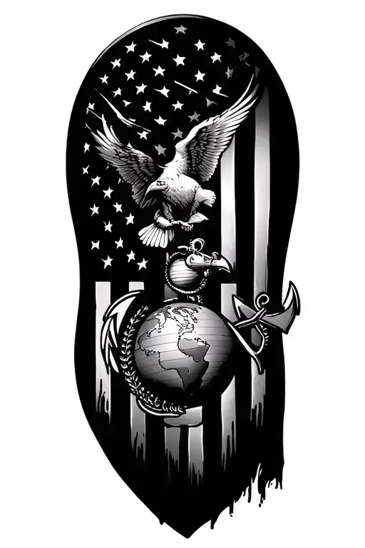 USA Flag, eagle globe and anchor, 5811, police badge, marine corps tattoo design idea