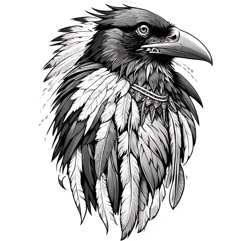 raven with Native American filler tattoo design idea