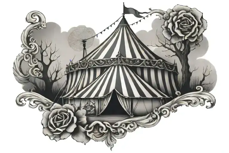 dark circus tent tattoo design idea