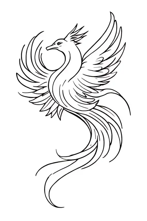 minimalist simple line drawing phoenix swirl tattoo design idea