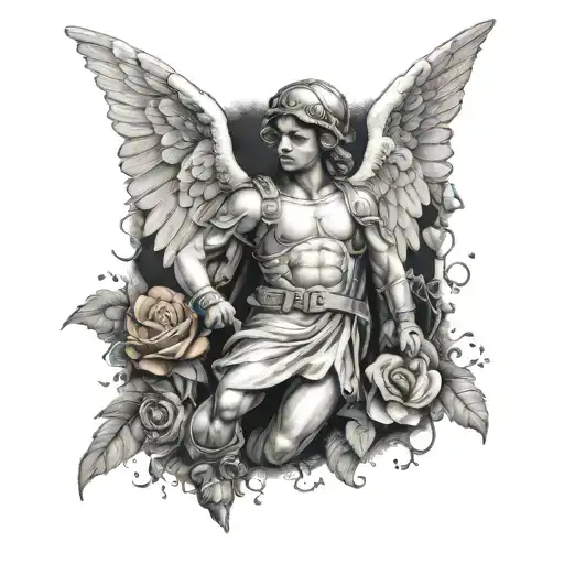 angel with grenade tattoo design idea