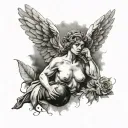 angel with grenade tattoo design idea
