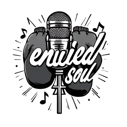 "envied soul" in cursive. modern microphone. a few music notes. boxing gloves. a cross tattoo design idea
