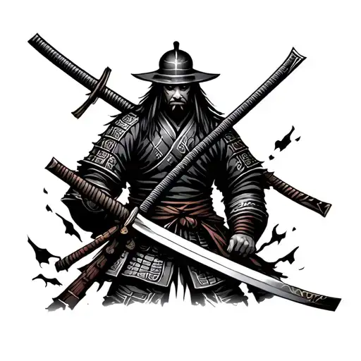 outlined samurai with broken katana sword tattoo design idea