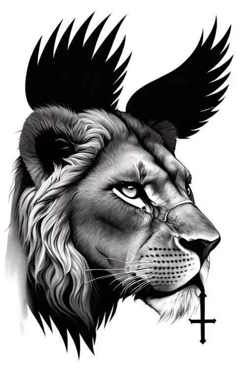 lion with cross over eyelid tattoo design idea