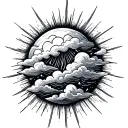 rainstorm and sun rays with clouds tattoo design idea