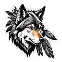 indian type wolf with feathers tattoo design idea