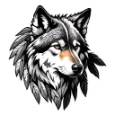 indian type wolf with feathers tattoo design idea