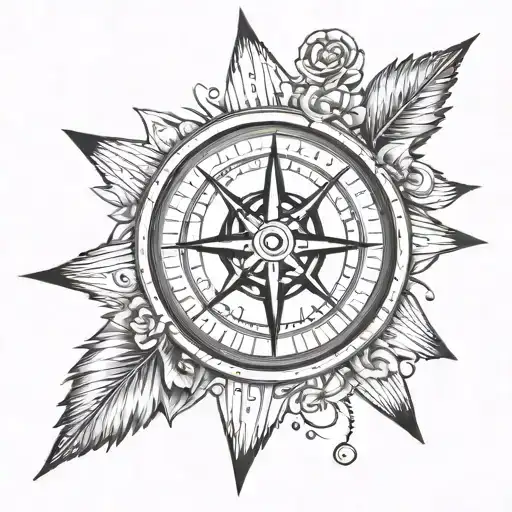 family compass with fingerprint tattoo design idea