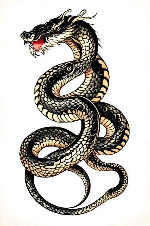 Japanese snake intertwined tattoo design idea