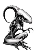 50s pin up xenomorph dynamic pose tattoo design idea