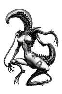 50s pin up xenomorph dynamic pose tattoo design idea