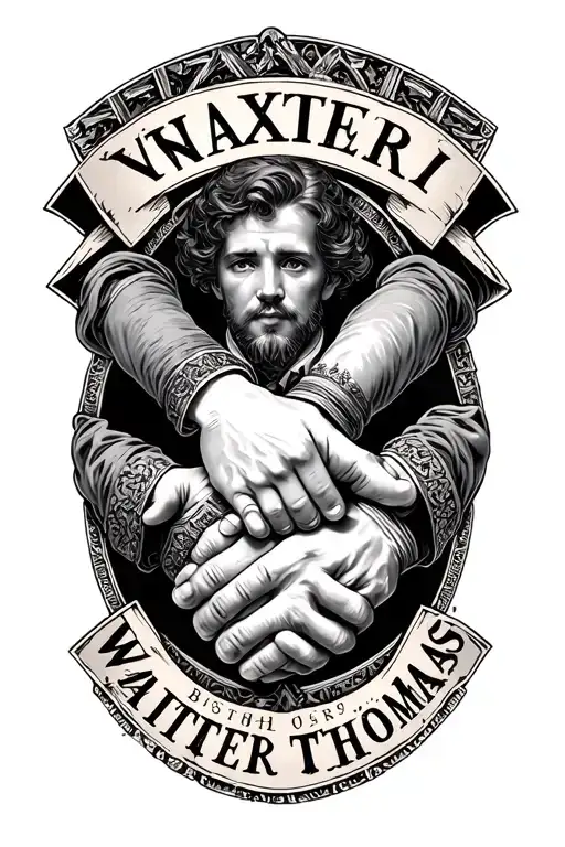 a man hand and boys hands shaking under the name Walter Thomas and birthday in roman numerals under the hands tattoo tattoo design idea
