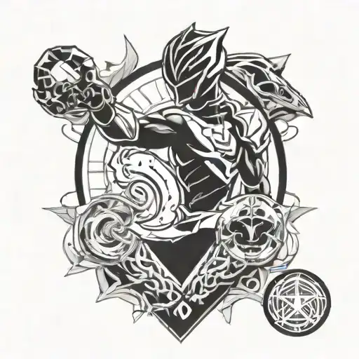 Power Rangers and Alchemy symbols combined tattoo design idea