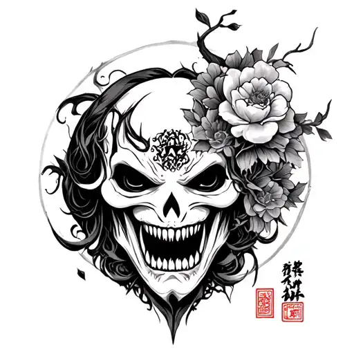 Japanese traditional mixed with horror  tattoo design idea