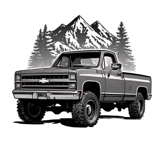 Mountain range Chevy Truck tattoo design idea