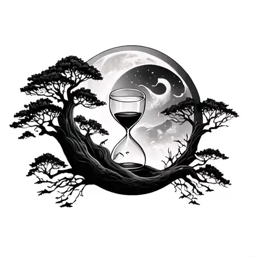 hourglass moon trees tattoo design idea
