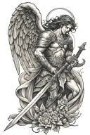 guardian angel with broken armor and a sword masculine arm tattoo tattoo design idea