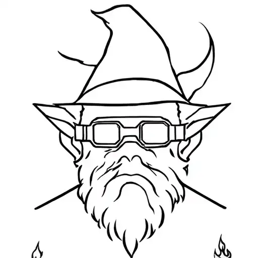 Wizard in welding goggles casting fire tattoo design idea