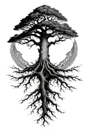 a tree with deep roots and patterns around it tattoo design idea