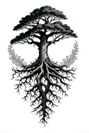 a tree with deep roots and patterns around it tattoo design idea