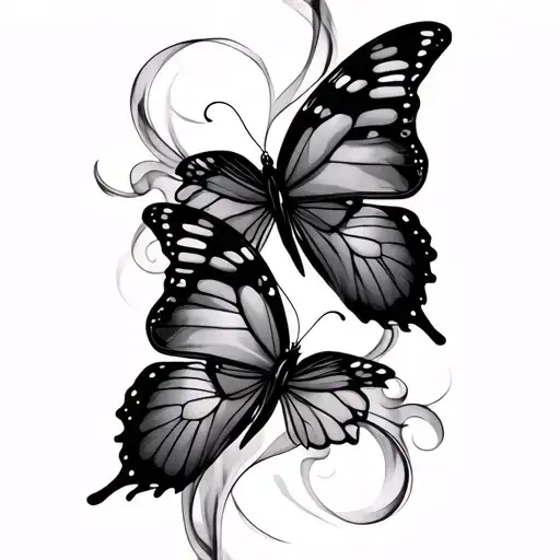 abstract thin smoke tattoo 10 inches long with two butterfly to the both end. tattoo design idea