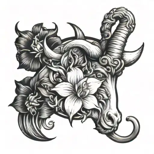 Capricorn symbolism and narcissus flower tattoo design idea
