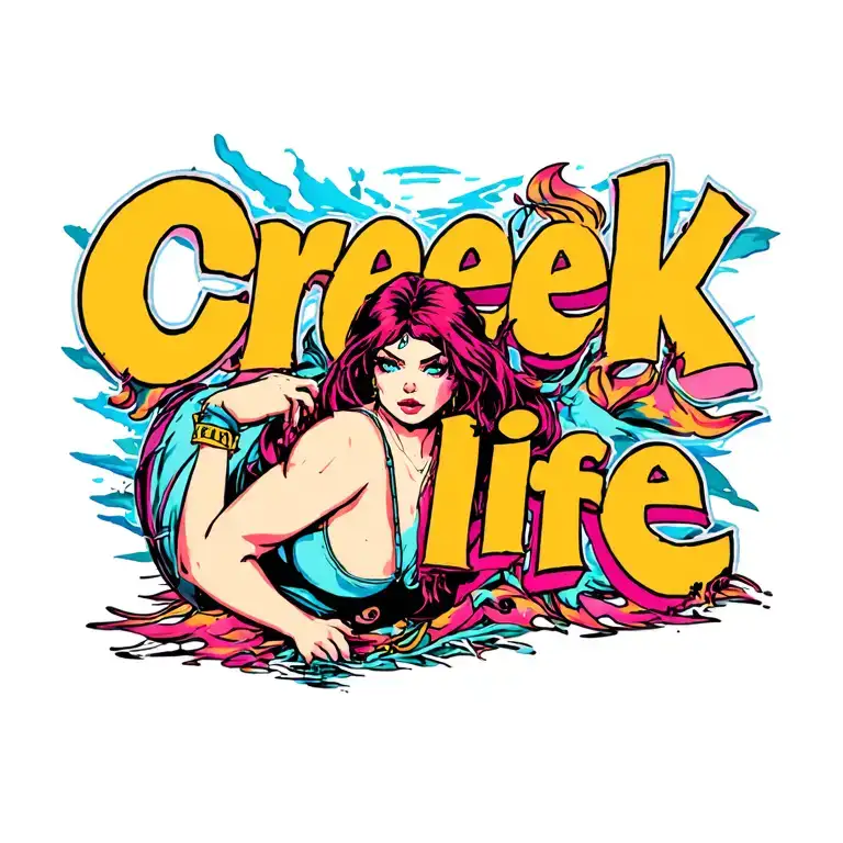 "Creek life" fat pin up girl tattoo design idea