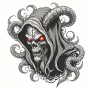 Hooded demon with tentacles protruding from around his dark shape tattoo design idea