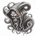 Hooded demon with tentacles protruding from around his dark shape tattoo design idea