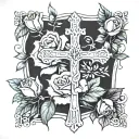 cross, white roses,cardinal tattoo design idea