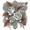 cross, white roses,cardinal tattoo design idea