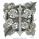 cross, white roses,cardinal tattoo design idea
