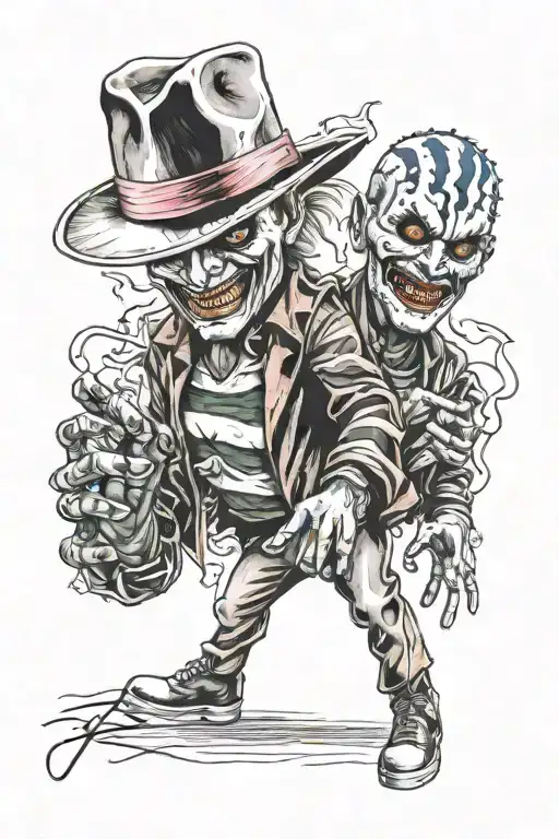 half joker and Freddy Krueger scary futuristic robotic tattoo design idea