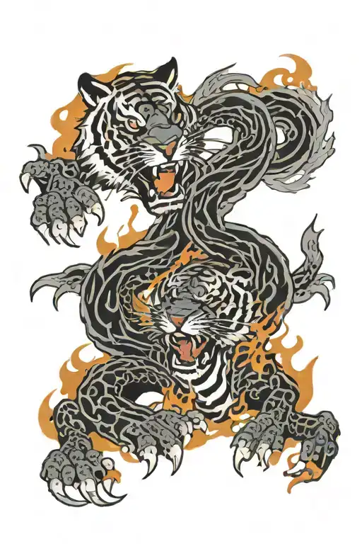 tiger made of flames and dragon ying yang tattoo design idea