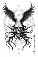 Lovecrat inspired with mathematical and musical designs focused on cosmic horror, elder gods corrupt and gothic imagery. tattoo design idea