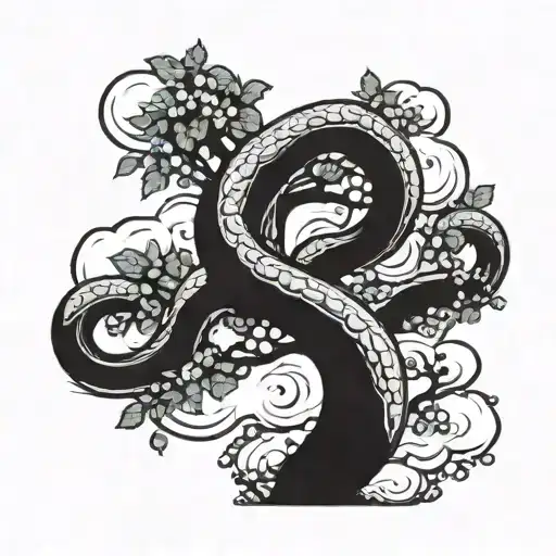 serpent wrapped around an apple tree and being choked by a hand coming down from the clouds tattoo design idea
