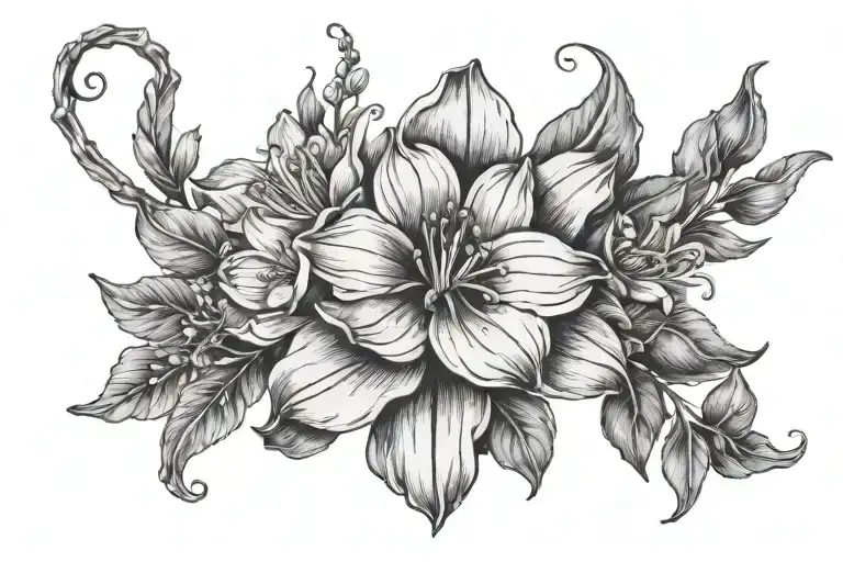 wild Lilia with the stem have "Here's to the sunny slope of long ago" tattoo design idea