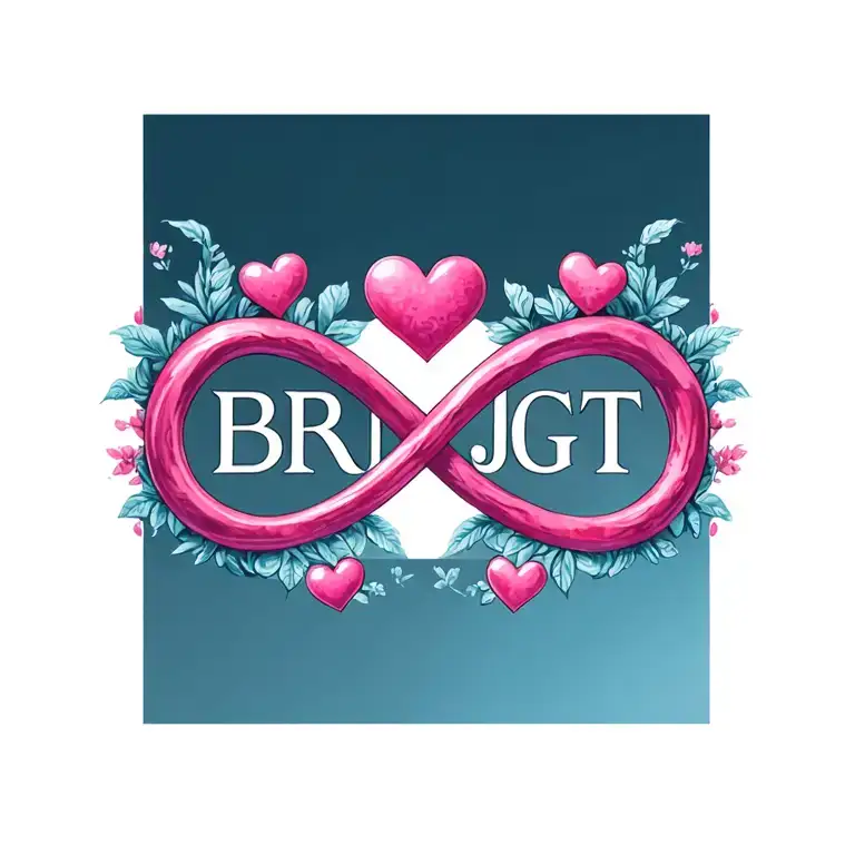 "BRMJGT" "BRMJGT"  letters incorporated in forming infinity symbol surrounded by hearts circle shaped tattoo design idea
