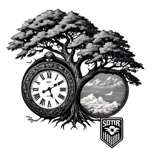 tree of life with clock and 82nd airborne patch tattoo design idea