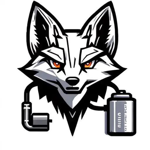 Mechanical fox head logo. Fox head is plugged into a battery. Low detail, simple design. tattoo design idea