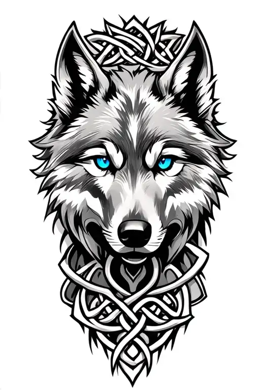 wolf with blue eyes on armor tattoo design featuring Celtic trinity knot  tattoo design idea