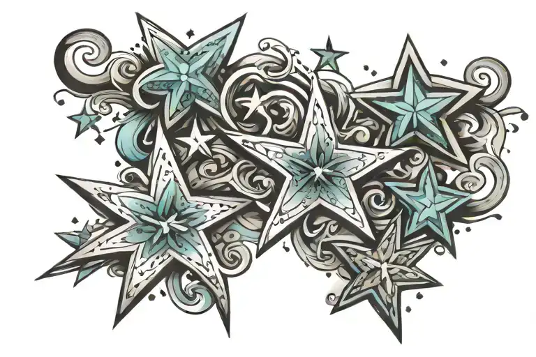 stars representing the client's daughters name written tattoo design idea